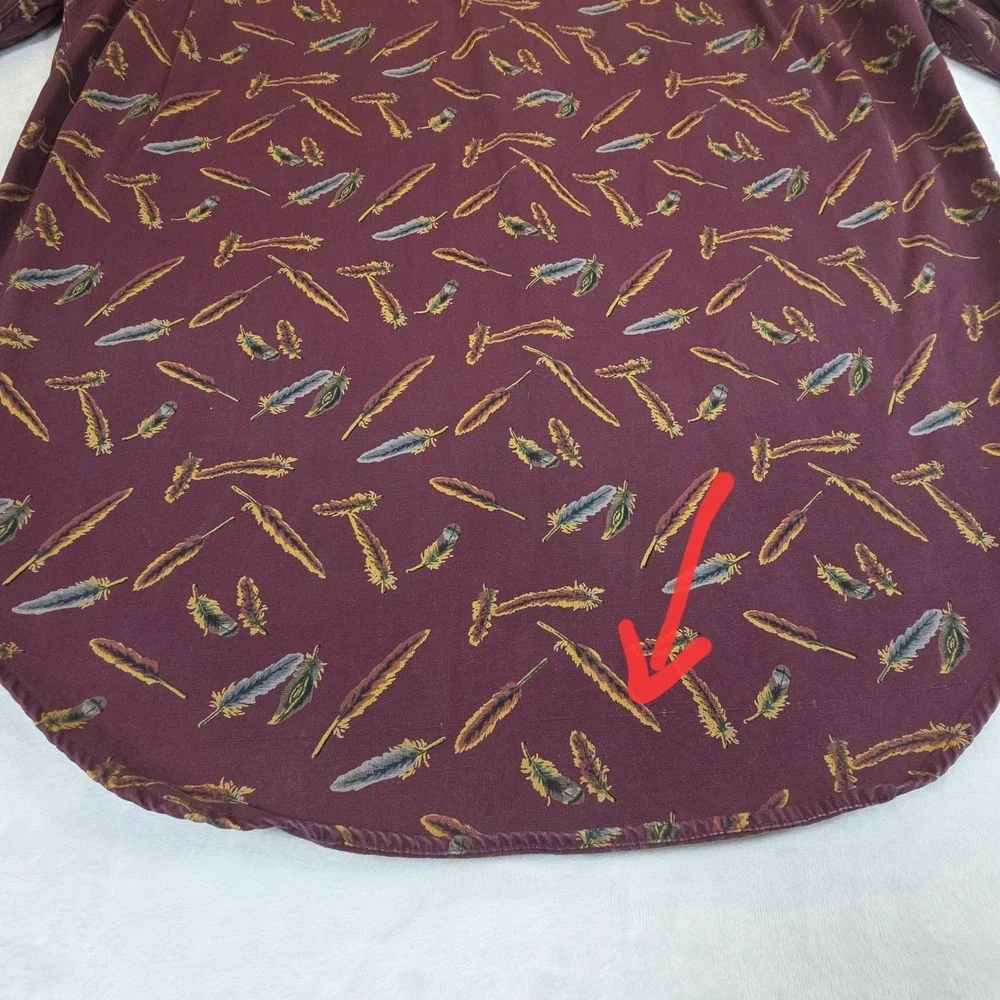 Vintage Banana Republic Safari Button Up‎ Mens L Long Sleeve Feathers Burgundy
